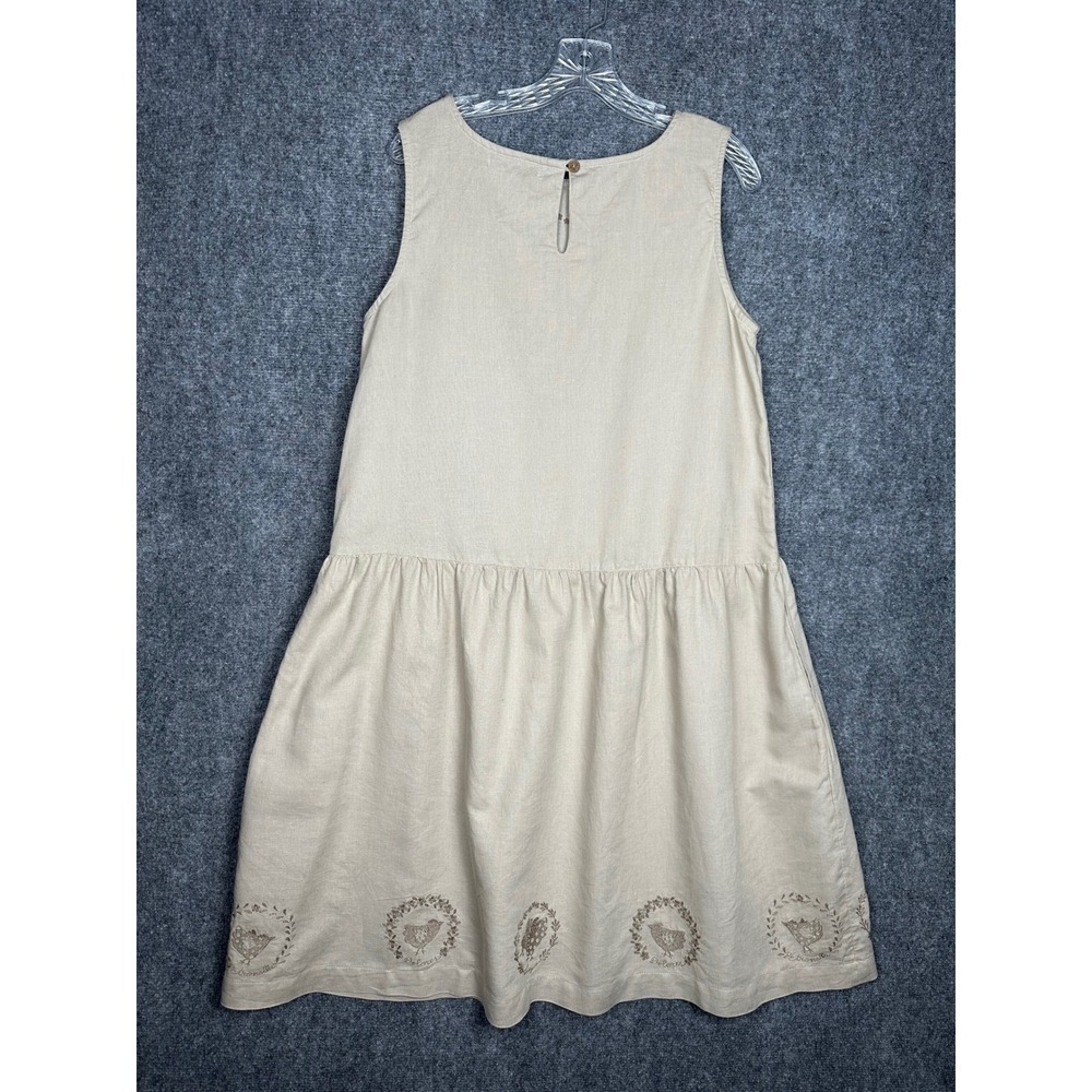Gudrun Sjoden‎ Linen Organic Cotton Dress Beige Embroidered Midi Size M Cottage - Picture 6 of 14